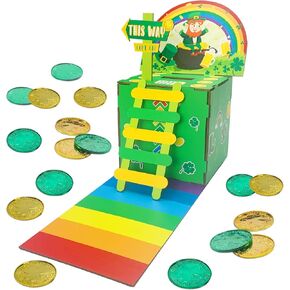 BINGKOU Leprechaun Trap Kit for Kids, Wood DIY Craft Catch a Leprechaun Trap Kit for Kids Classroom Activity Party, St. Patrick's Day Irish Decorations Leprechaun Trap Kit Supplies Toys Crafts Gift