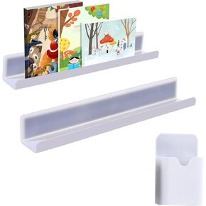 2 Pcs Magnetic Book Shelf for Whiteboard,Magnetic Book Shelves with Magnetic Marker Holder,Super Strong Adsorption Magnetic File Stand for Classroom/Office/Fridge,Acrylic Magnetic Book Display Shelf