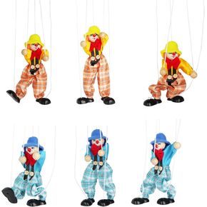 2 Packs Clown Marionette Puppet Toy String Puppet for Funny Parent-Child intractive Toy Wooden Doll Family Pretend Play Puppetry Party