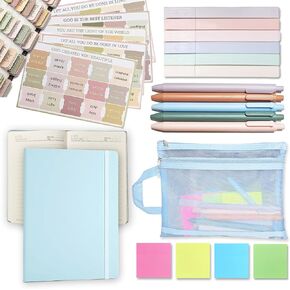 YOJO Bible Study Supplies,Bible Journaling Kit,Bible Study Kit with Journal,6 No Bleed Highlighters,5 Gel Pens,75 Bible Tabs,200 Sticky Notes,Christian Gifts for Women Men (Blue)