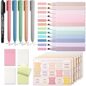XKDOUS 28 Pcs Bible Journaling Kit, Bible Study Supplies, Morandi Colored Bible Study Kit, 12 Pastel Bible Highlighters and 90 Bible Tabs Set, 5 Smooth Bible Pens and More