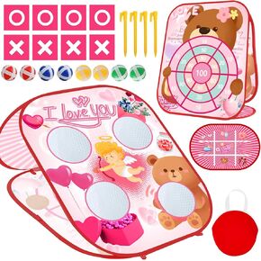 Valentines Bean Bag Toss Game Kids Outdoor Games,Outside Toys for Toddlers 3-5,Outdoor Games for Kids Ages 4-8,Double-Sided Foldable Corn Hole Board Backyard Valentines Party Games Favors Supplies