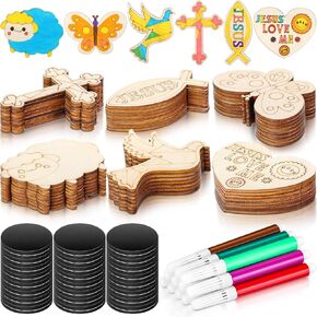 Blueweenly 24 Pack Jesus Wood Religious Craft Kit Magnets Vacation Bible School for DIY Coloring Wooden Religious Crafts for Sunday School Art Party Decoration Birthday Gift