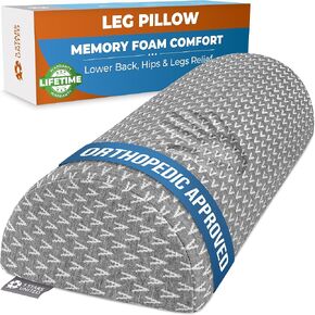 5 STARS UNITED Knee Pillow for Back Sleeping – Memory Foam Cushion for Sciatica Pain Relief – Under Leg Support for Sleeping on Back – Half Moon Bolster for Bed, Gray