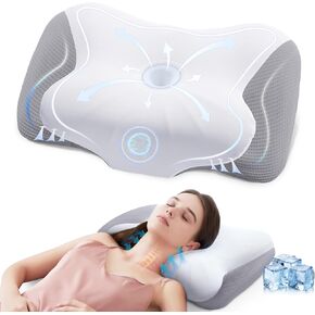 Ultra Pain Relief Sleeping Cervical Neck Pillow, Cooling Memory Foam Pillows for Neck Support, Ergonomic Contour Zoned Fits Side Back Stomach Sleeper (Gray)
