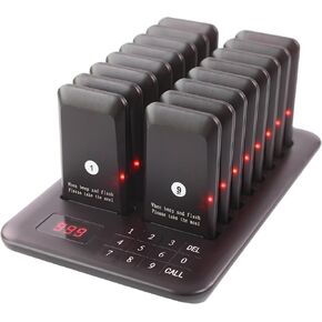 نظام Pager Restaurant ، أجهزة الاستدعاء للمطاعم اللاسلكية للاتصال اللمسات لوحة مفاتيح اللمسات ، 16 من أجهزة الاستدعاء والصافرة لبارات الشاحنات الغذائية كورت المطاعم ، فنادق المقاهي ، عيادات متاجر المقهى (الأسود)