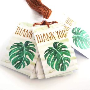 Rustic Monstera Leaf Thank You Favor Hang Tags by Adore By Nat - Tropical Plant Wedding Bridal Party - Set of 24