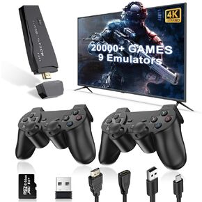 2025 Upgrade Retro Gaming Console, Wireless Retro Game Console Stick with 9 Built-In Emulator, 20000+ Games, Plug and Play Video Games for Tv, 4K HDMI Output with 2 2.4G Wireless Controllers (64GB)