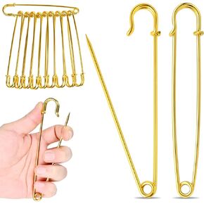 Extra Large Safety Pins Heavy Duty, 5 in Gold Big Safety Pins, 10 PCS Giant Safety Pin for Clothes, Diaper, Blankets, Leather, Canvas, Decorativeions (1, Gold)