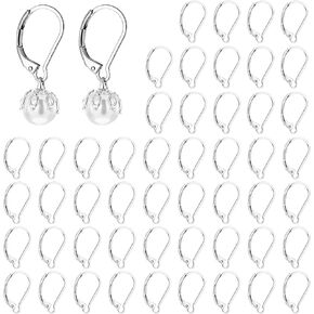 50Pcs Anti-sensitive Earring Hook Stainless Steel Lever Back Earring Clasp French leverback Earring Hook Earring Back with Jump Ring Silver Findings Earring Supplies for DIY Jewelry Making Accessories