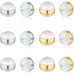 DELECOE 12pcs White Gold Soft Silicone Earring Backs for Studs Silver Belt Rubber Earring Backs Replacements Hypoallergenic Safety Plastic Earring Back for Studs Earring Hoops Fish Hook White Gold