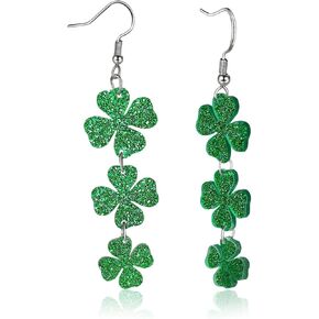 Artlunar St. Patricks Day Earrings Sparkly Acrylic Green Shamrock Lucky Clover Dangle Earrings for Women St. Patrick's Gifts