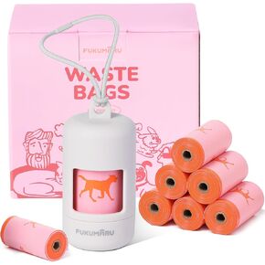 FUKUMARU Dog Poop Bags, 120 Rose Scent Poop Bag Holder and Dispenser with Leash Attachment for Dogs, Cats, and Multi-pet Use - Running Pattern Bags, Gray Holder
