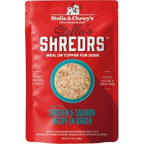Stella & Chewy's Stella’s Shredrs Cage Free Chicken & Salmon Recipe in Broth, 2.8 oz. Pouches (Pack of 12)