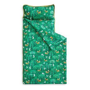 Wake In Cloud - Toddler Nap Mat with Pillow and Blanket, for Kids Boys Girls in Kindergarten Daycare Preschool Pre K, Roll Up Sleeping Bag, Animals Zoo Trees, Forest Green, Standard