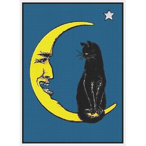 Orenco Originals Halloween Black Cat Sitting Crescent Moon 14 Count - Counted Cross Stitch Patterns