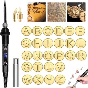 26 Letters Copper Mold DIY Wood Burning Carving Set, Wood Burning Kit with Letter Stamps, DIY Wood Burning Letters Leather Burning Kit, Wood Burning Letters, DIY Embossing Carving Wood Burning Kit