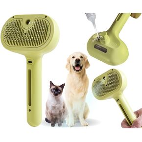 Cat/Dog Deshedding Brush with Water Spray and Steamer - Grooming Tool for Shedding Hair Removal (Christmas Green)