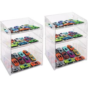2 Pack Display Case, 1/64 Scale Diecast Toy Car Storage, Parking Garage Diorama - Freestanding Storage with 3 Levels Maximum 45 Cars for Each
