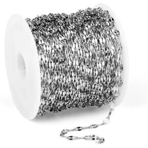 33FT 18K Gold Plated Cable Chain Roll 2mm Stainless Steel Tube Bar Link Chains Spool Bulk for Jewelry Making
