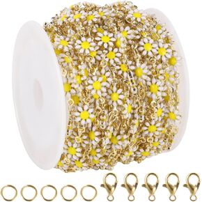 Homaisson 16.4 Feet Colorful Flowers Chain for Jewelry Making, DIY Gold Plated Brass Chain for Women, Craft Jewelry Chain with Jump Rings Lobster Claps