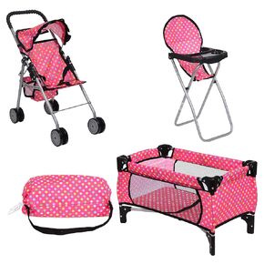 fash n kolor Doll 3 Piece Play Set Baby Doll Accessories - includes, 1 Pack N Play. 2 Doll Stroller. 3 Doll High Chair. Fits Up to 18'' Doll (Flower)