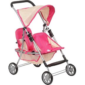 fash n kolor Twin Baby Doll Stroller - Pretend Play Baby Stroller for Dolls - Toy Stroller with Storage Basket for Baby Doll Accessories Set - Flower Design Baby Stroller Toy for Kids - Folds Easily
