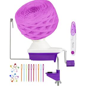 Yarn Ball Winder, Yarn Winder Knitting Set Hand Operated Ball Winder with Tabletop Clamp for Yarn Storage (22) (Purple)