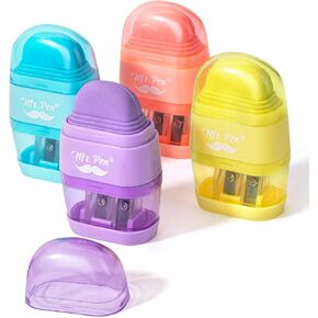 Mr. Pen- Pencil Sharpener & Eraser, 4 Pack, Colorful Erasers, 2 Sharpening Holes, Pencil Sharpeners Manual Pencil Sharpener, Pencils Sharpener, Handheld Pencil Sharpener, Small Pencil Sharpener