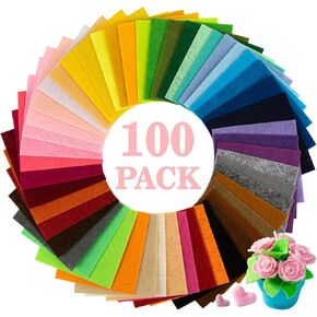 Sukh 100PCS Colored Felt Sheets - 3.7 x 3.7 inches & 1mm Thick Non-Woven Fabric for DIY Craft Fabric, Cutting, Sewing, Shaping Suitable for Kindergarten Toys, Home Decoration