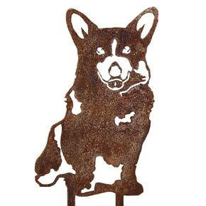 Corten Steel Welsh Corgi Dog Silhouette Yard Stake (Large)