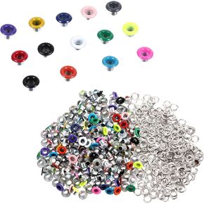 420 Set Eyelets for Paper Crafts 3mm 1/8inch Colored Metal Eyelets Grommets with Washers, Round Eyelets and Grommets for Paper Crafts, Scrapbooking Card Making, Fabric Leather Craft, Shoes Clothes