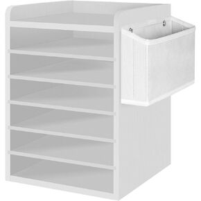 HOOBRO Adjustable Countertop Mail Sorter, 6 Tier Wooden Paper Organizer, Vertical Literature Organizer with Side Storage, Office Mailbox Cubbies, Classroom Mailbox, for Home, Office, White WT34WF01