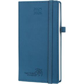 POPRUN Pocket Planner 2025-2026 (Slim Size 3.5'' x 6.5'') 17 Months Academic Calendar (Aug.2025 - Dec.2026), Weekly Appointment Book with Vegan Leather Hard Cover - Blue Green