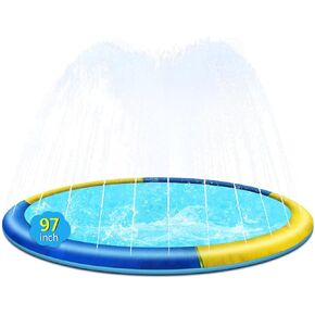 87" Non-Slip Splash Pad for Kids and Dog, Thicken Sprinkler Pool Summer Outdoor Water Toys, Extra Large Backyard Wading Pool for Children Boys & Girls or Pet Dog (Blue&Yellow)