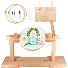 SolidGnik Embroidery Stand, Adjustable Embroidery Hoop Holder, Cross Stitch Stand with Embroidery Kit and 3PCS Embroidery Hoops