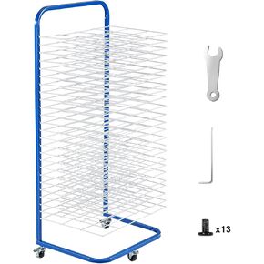VEVOR Art Drying Rack, 25 Removable Shelves 17 x 13 x 39.4 inch Paint Drying Rack with Lockable Wheels, Carbon Steel Painting Drying Rack for Artwork in Classroom, Art Studios and Schools, Blue+White