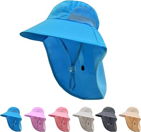 Rosoz Kids Sun Hat with Neck Flap UV Protection Summer Toddler Beach Hat Unisex Ponytail Hat Wide Brim Fishing Hat in Kuwait