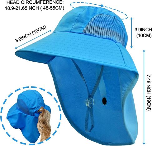 Rosoz Kids Sun Hat with Neck Flap UV Protection Summer Toddler Beach Hat Unisex Ponytail Hat Wide Brim Fishing Hat in Kuwait