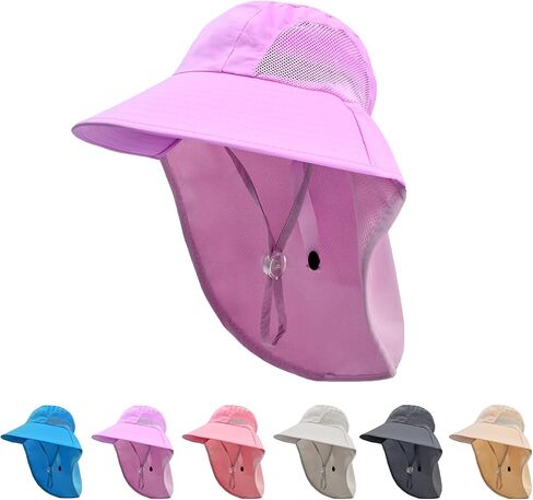 Rosoz Kids Sun Hat with Neck Flap UV Protection Summer Toddler Beach Hat Unisex Ponytail Hat Wide Brim Fishing Hat in Kuwait