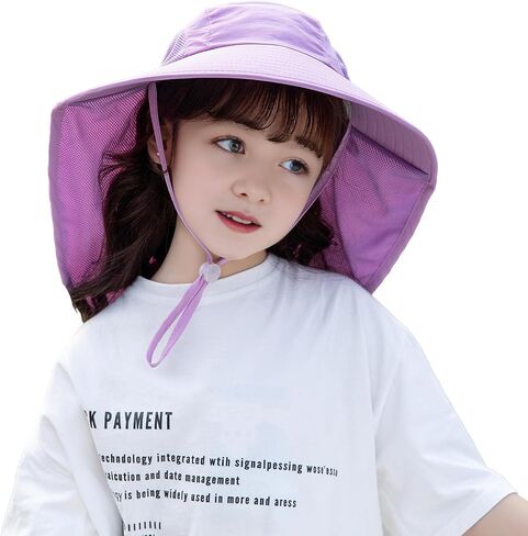 Rosoz Kids Sun Hat with Neck Flap UV Protection Summer Toddler Beach Hat Unisex Ponytail Hat Wide Brim Fishing Hat in Kuwait