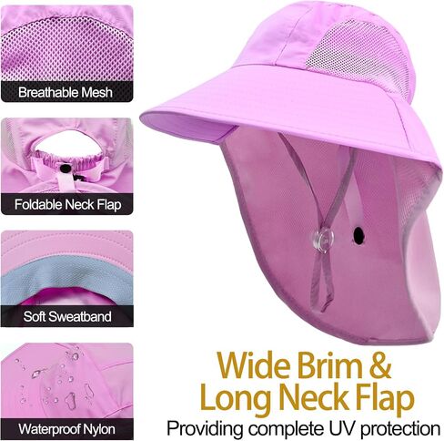 Rosoz Kids Sun Hat with Neck Flap UV Protection Summer Toddler Beach Hat Unisex Ponytail Hat Wide Brim Fishing Hat in Kuwait