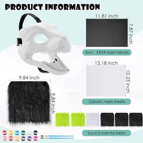 13 Pcs DIY Dino Mask Kit Hard Plastic Dinosaur Mask Furry Therian Dino Costume Kit Animal Dinosaur Party Costume in Saudi Arabia
