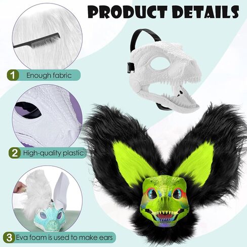 13 Pcs DIY Dino Mask Kit Hard Plastic Dinosaur Mask Furry Therian Dino Costume Kit Animal Dinosaur Party Costume in Saudi Arabia