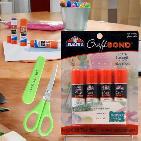 عصي غراء قوة Craftbond ، 0.16 أوقية ، غراء واضح للورق ، النسيج والمزيد ، مجمعة مع مقص الورق ، الترابط ، تطبيق سريع ، خالية من الفوضى [2 حزمة] in Kuwait