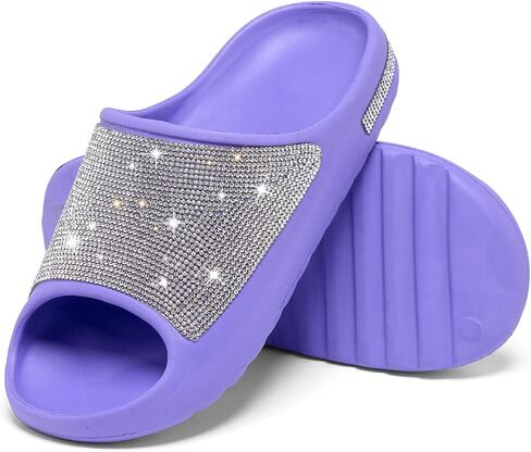 Women's Rhinestone Slides Dazzling Glitter Slippers with Thick Sole Crystal Platform Casual Bling Sandals for Women Diamond Pillow Slippers Open Toe ﻿ in Saudi Arabia