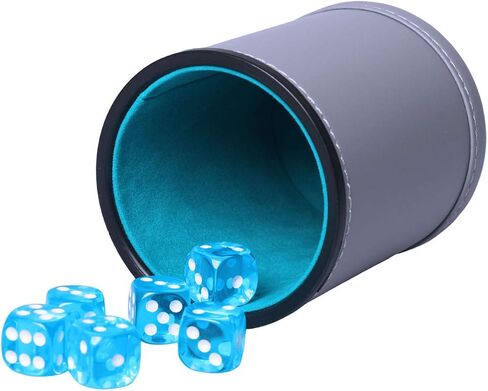 مجموعة كأس النرد من الجلد بو واهتزاز وهادئ للهدوء لألعاب Yahtzee Farkle Liars Dice ، تتضمن ستة زهر عادية 16 مم in Kuwait