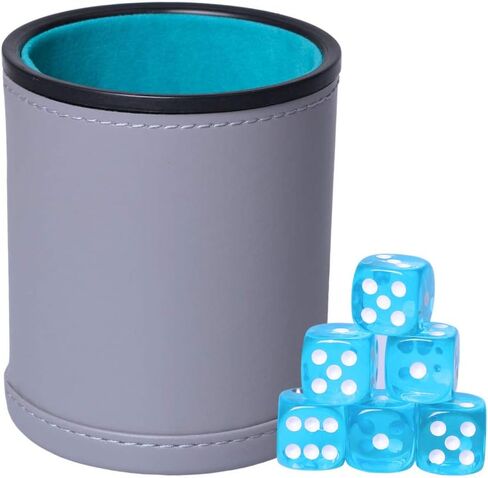 مجموعة كأس النرد من الجلد بو واهتزاز وهادئ للهدوء لألعاب Yahtzee Farkle Liars Dice ، تتضمن ستة زهر عادية 16 مم in Kuwait