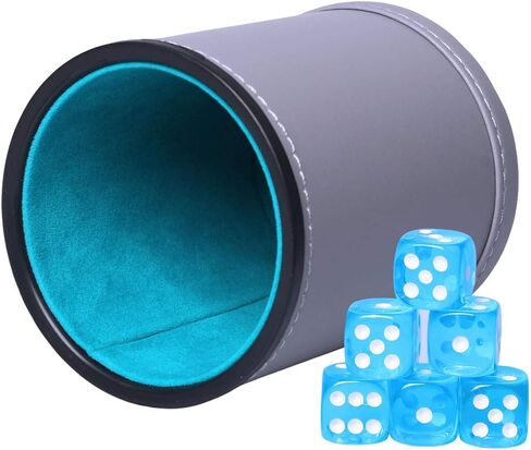 مجموعة كأس النرد من الجلد بو واهتزاز وهادئ للهدوء لألعاب Yahtzee Farkle Liars Dice ، تتضمن ستة زهر عادية 16 مم in Kuwait