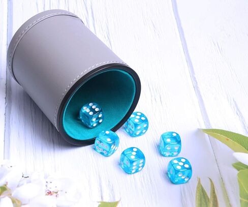 مجموعة كأس النرد من الجلد بو واهتزاز وهادئ للهدوء لألعاب Yahtzee Farkle Liars Dice ، تتضمن ستة زهر عادية 16 مم in Kuwait